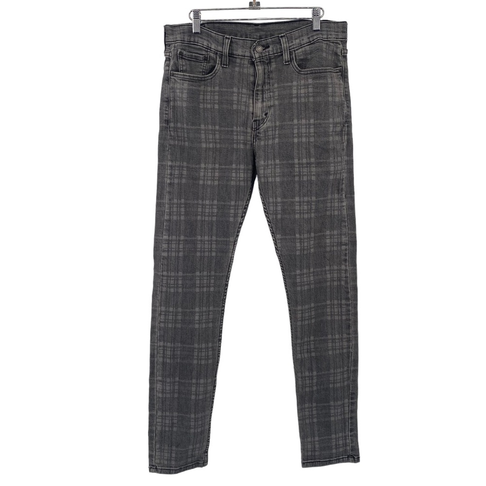 Levi’s Men Plaid Print Gray Slim Tapered Denim Jeans 32 x 34